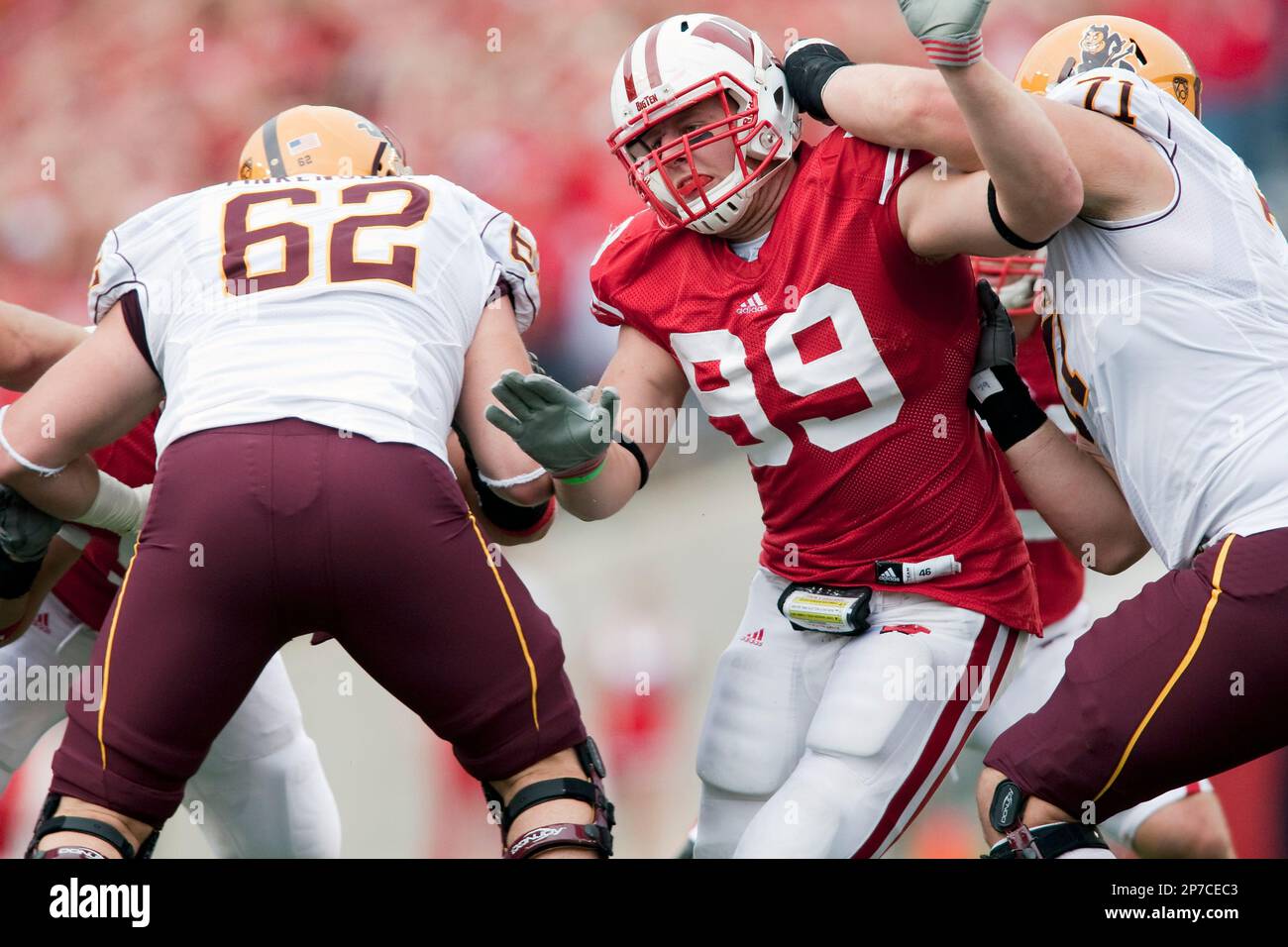 September 19, 2009: Wisconsin Badgers defensive lineman J.J. Watt (99)  plays defense during an NCAA football game against the Wofford Terriers at  Camp Randall Stadium on September 19, 2009 in Madison, Wisconsin.