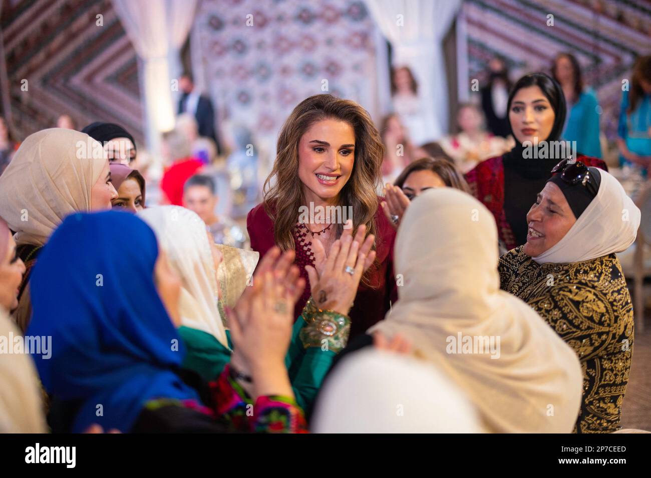 Amman, Jordan. 08th Mar, 2023. Jordan's Queen Rania hosts a traditional Henna party for her eldest daughter Princess Iman, as part of the the upcoming ceremonies of the wedding of Princess Iman and Jameel Alexander Thermiotis, in Amman, Jordan on March 7, 2023. Photo by Balkis Press/ABACAPRESS.COM Credit: Abaca Press/Alamy Live News Stock Photo