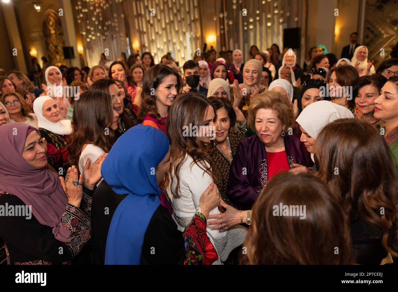 Amman, Jordan. 08th Mar, 2023. Jordan's Queen Rania hosts a traditional Henna party for her eldest daughter Princess Iman, as part of the the upcoming ceremonies of the wedding of Princess Iman and Jameel Alexander Thermiotis, in Amman, Jordan on March 7, 2023. Photo by Balkis Press/ABACAPRESS.COM Credit: Abaca Press/Alamy Live News Stock Photo