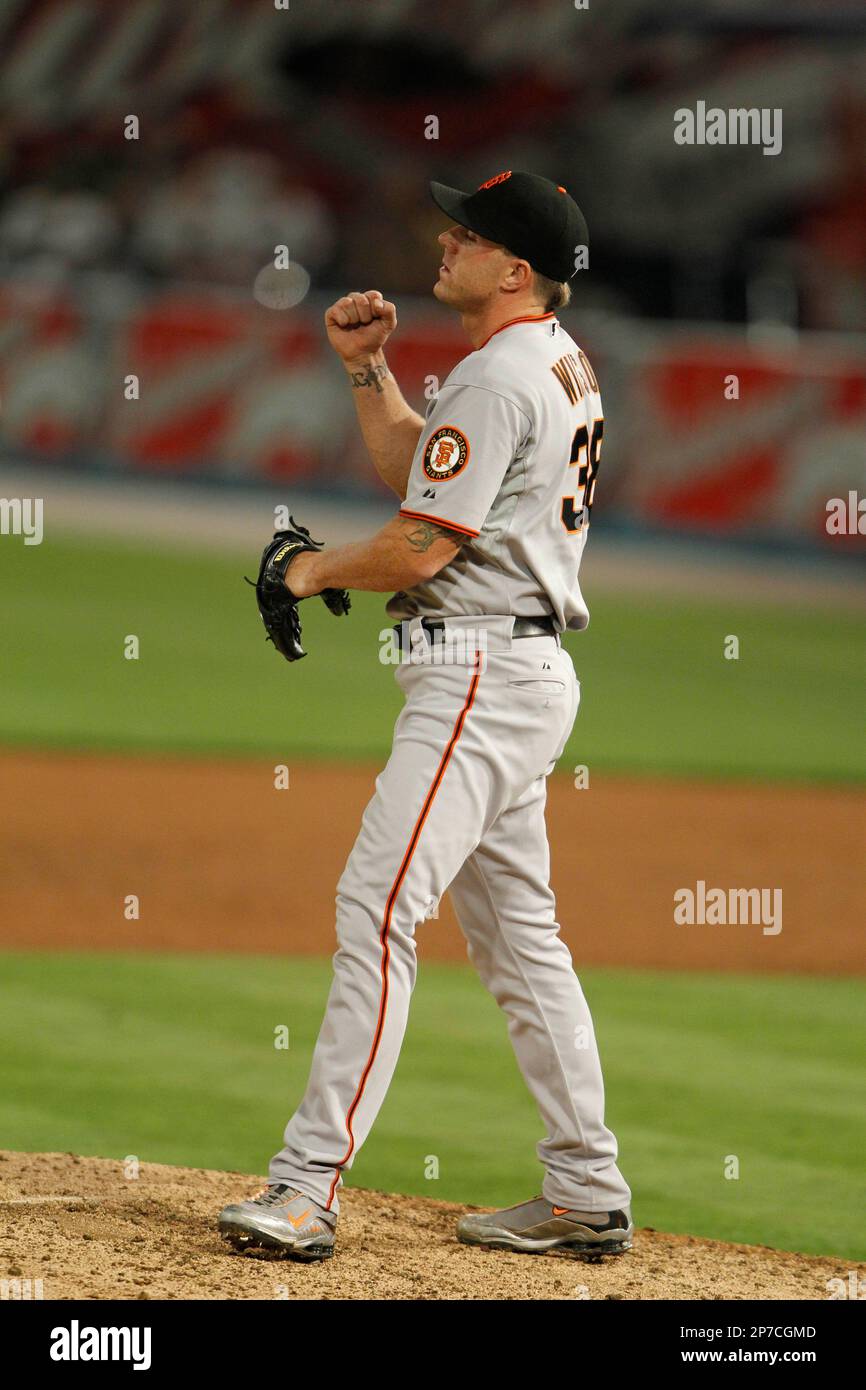Pitcher & closer Brian Wilson of the San Francisco Giants plays against the  Florida Marlins on May 8th 2010 (AP Photo/Tom DiPace Stock Photo - Alamy