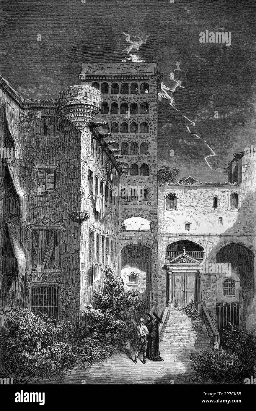 Inquisition Prison or Jail Barcelona Spain. Vintage or Historic Engraving or Illustration 1862 Stock Photo