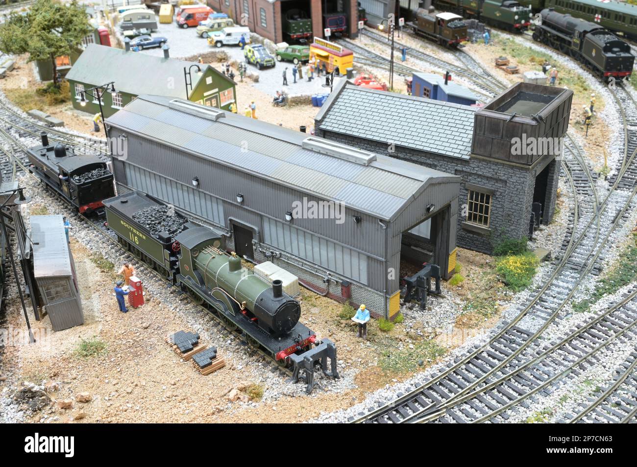 Engine sheds on a model railway in a maintenance yard Stock Photo Alamy