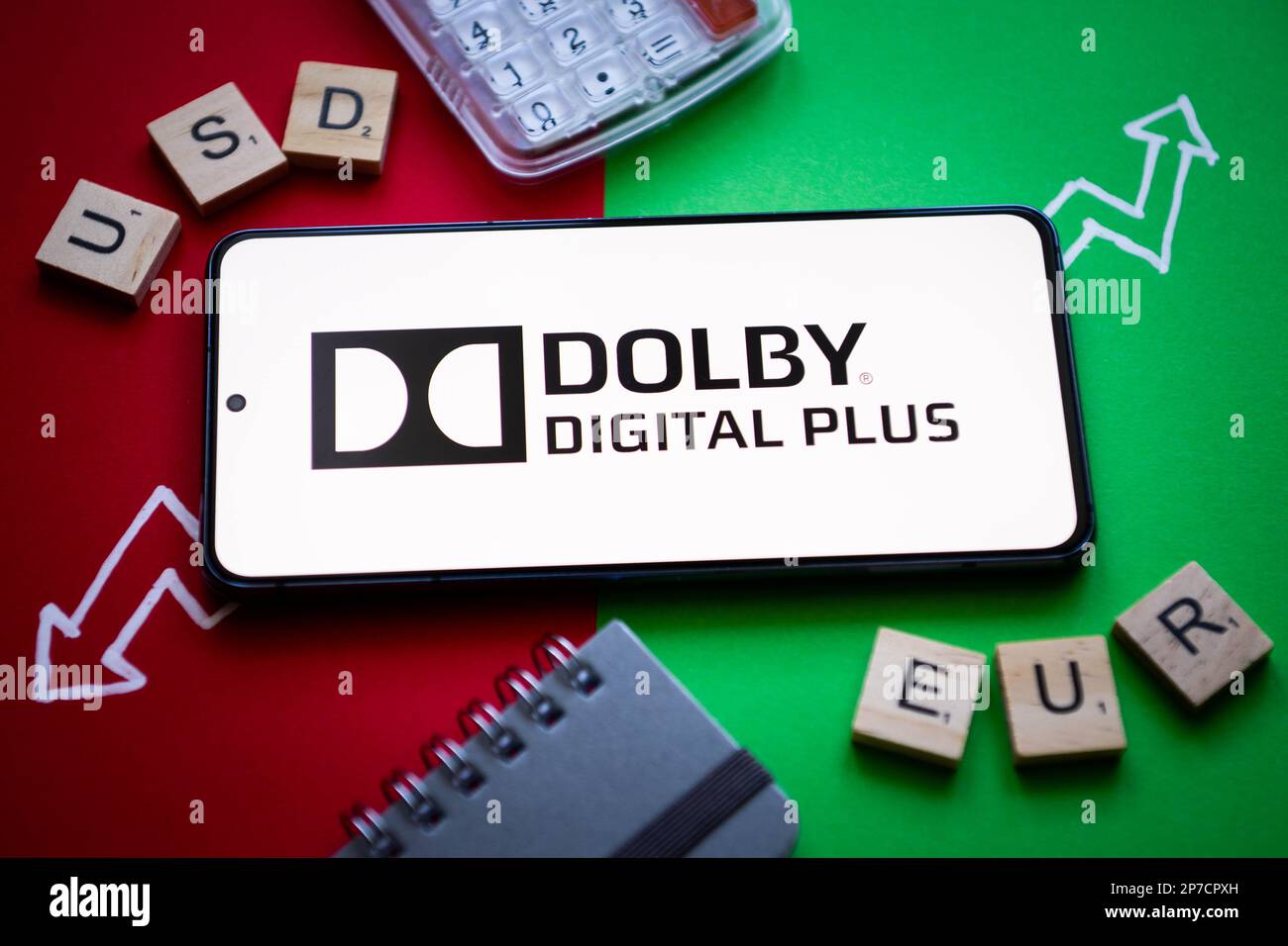 Nysa, Poland. 8th Mar, 2023. In this photo illustration a Dolby Digital Plus logo seen displayed on a smartphone. (Credit Image: © Mateusz Slodkowski/ZUMA Press Wire) EDITORIAL USAGE ONLY! Not for Commercial USAGE! Stock Photo