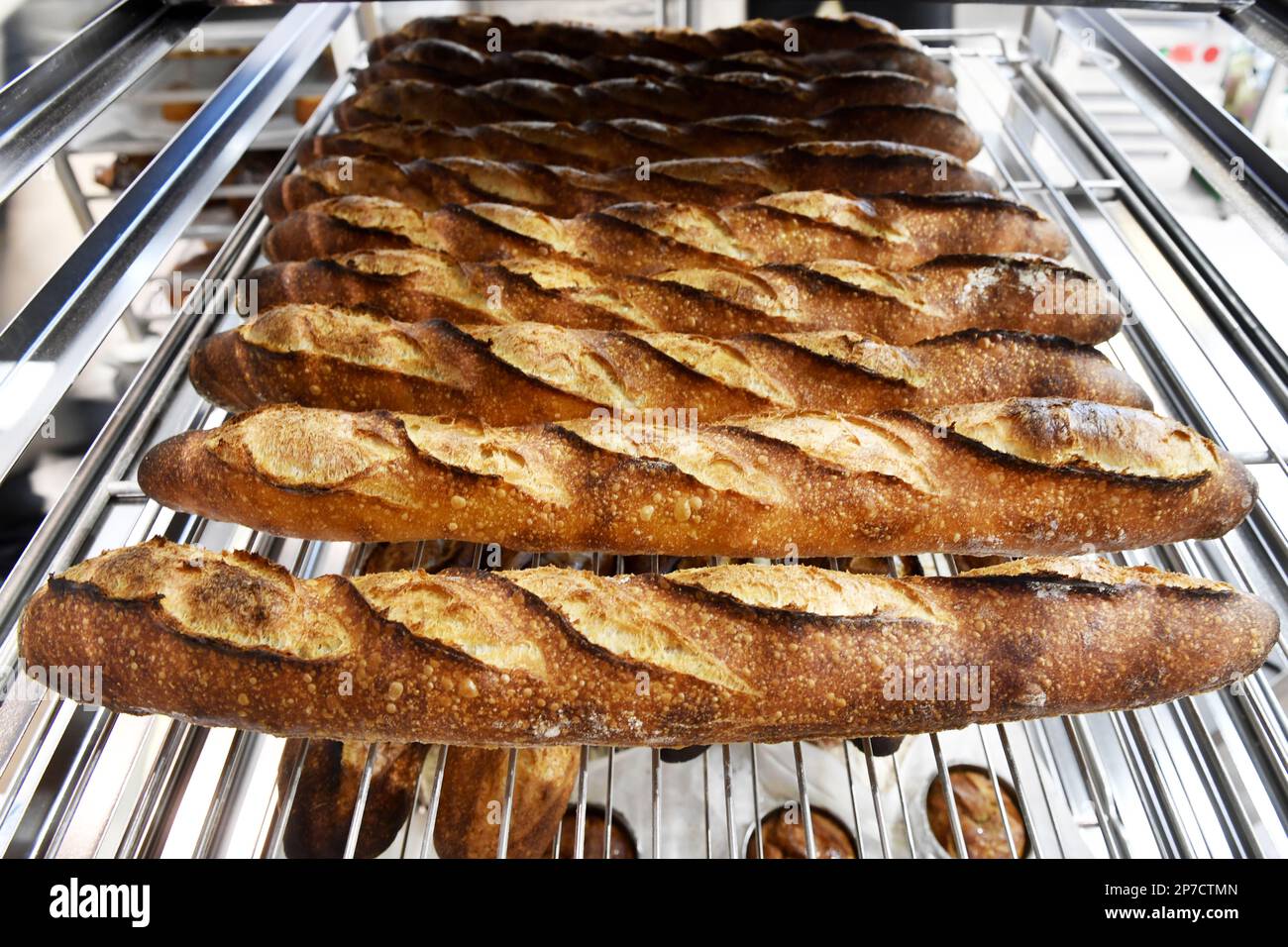 Authentic french tradition baguette in a bakery France Stock Photo