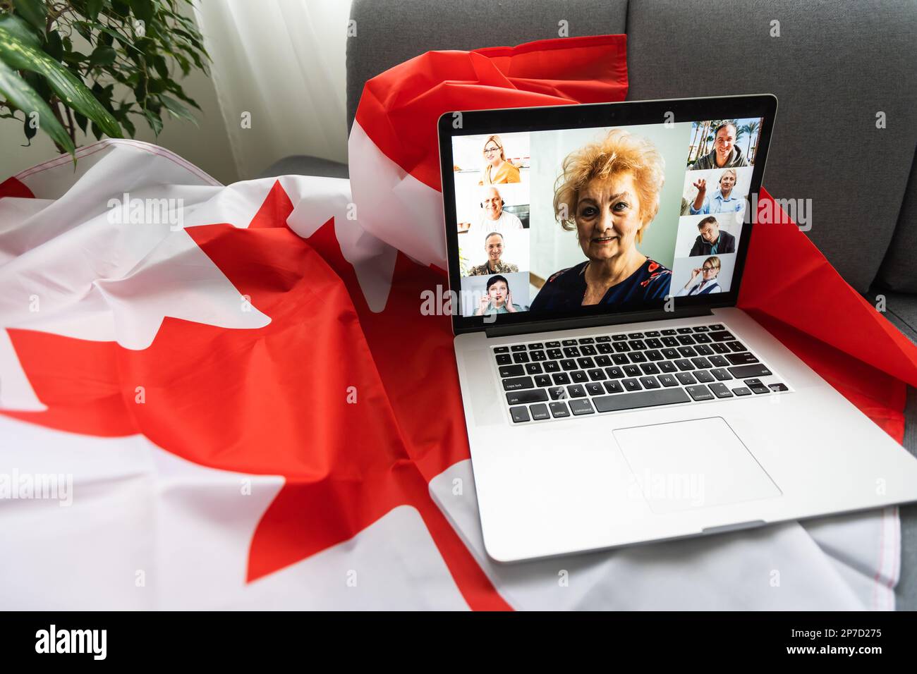 laptop with online chat and Canadian flag Stock Photo Alamy