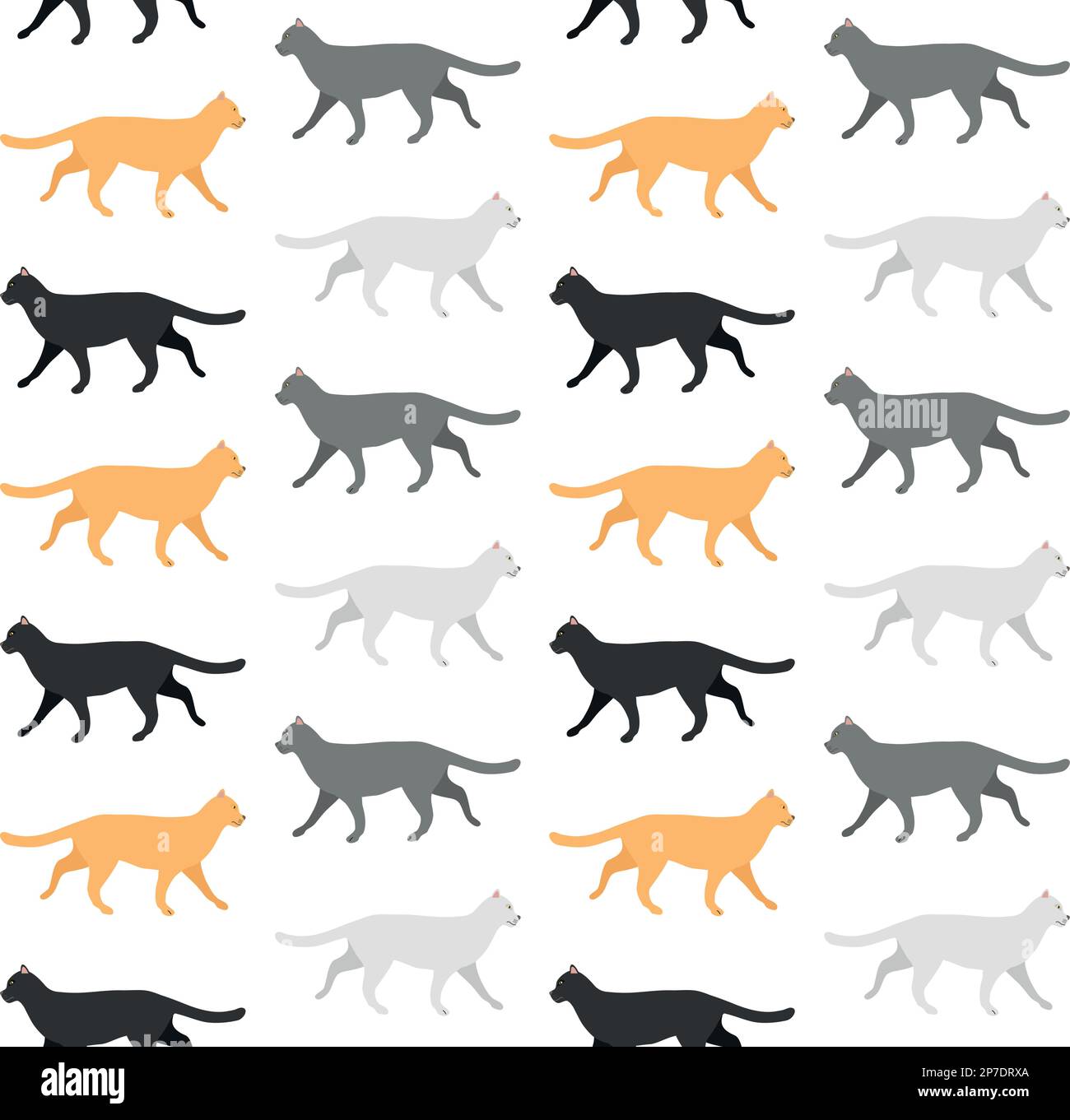 Vector seamless pattern of flat hand drawn cat isolated on white ...