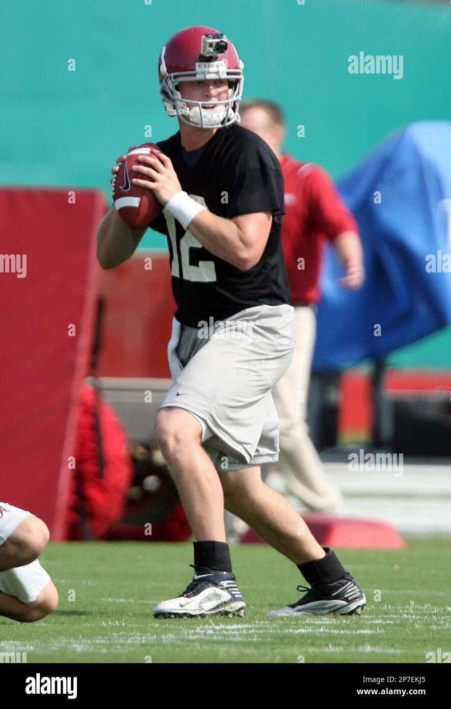 Alabama quarterback Greg McElroy (12) looks to pass during NCAA college