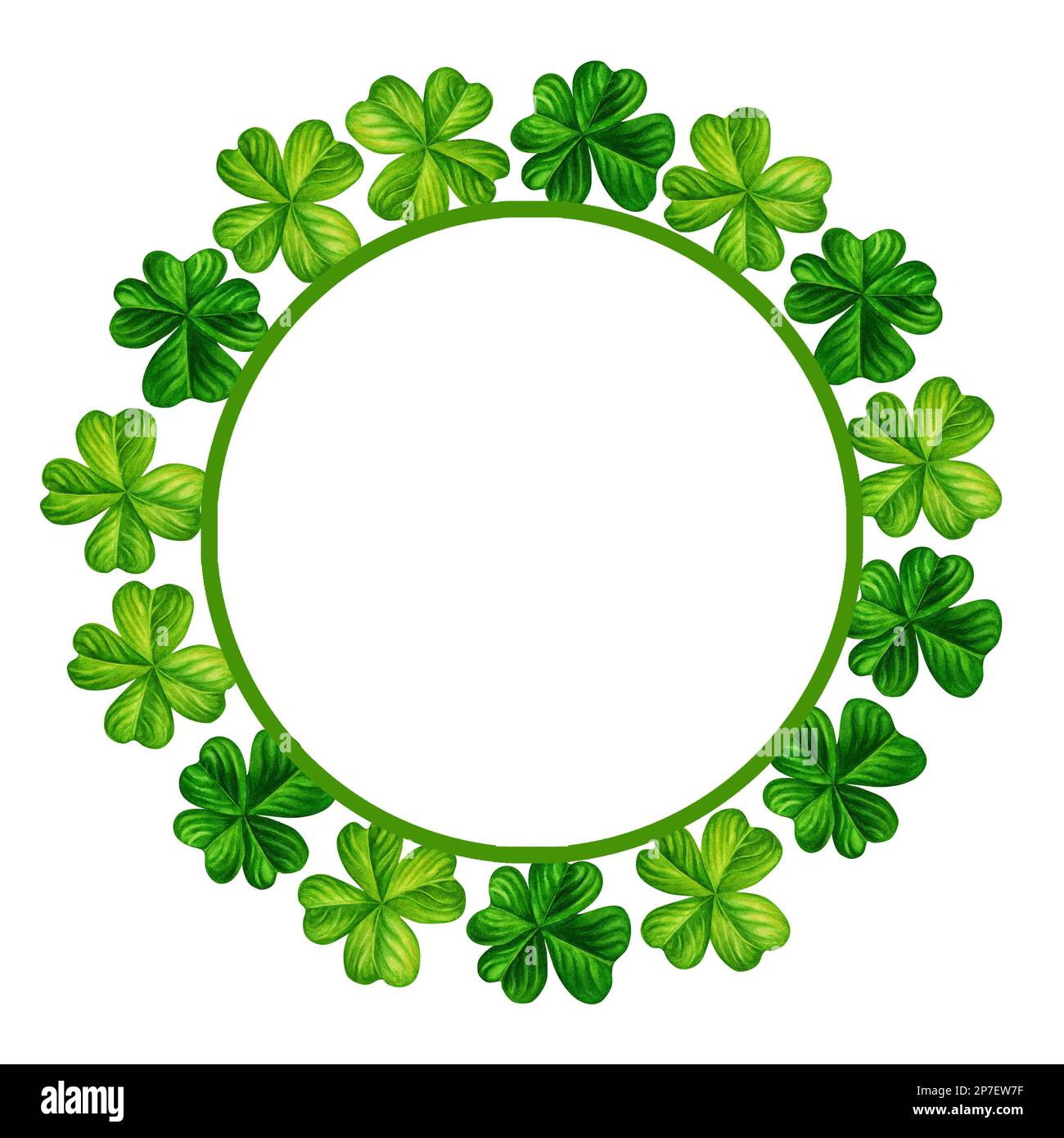Watercolor hand drawn four leaf clover wreath for St. Patrick's