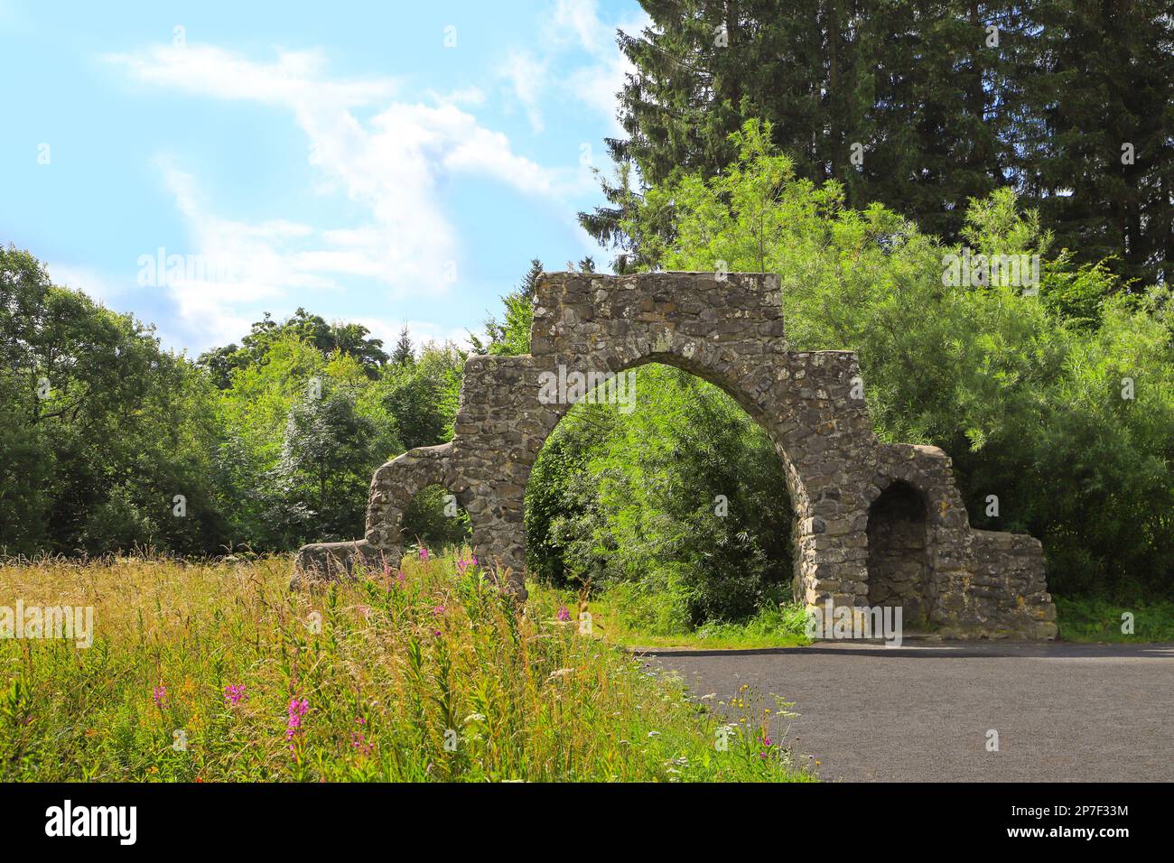 Stone gate in black moor, Rhön mountains - Germany Stock Photo