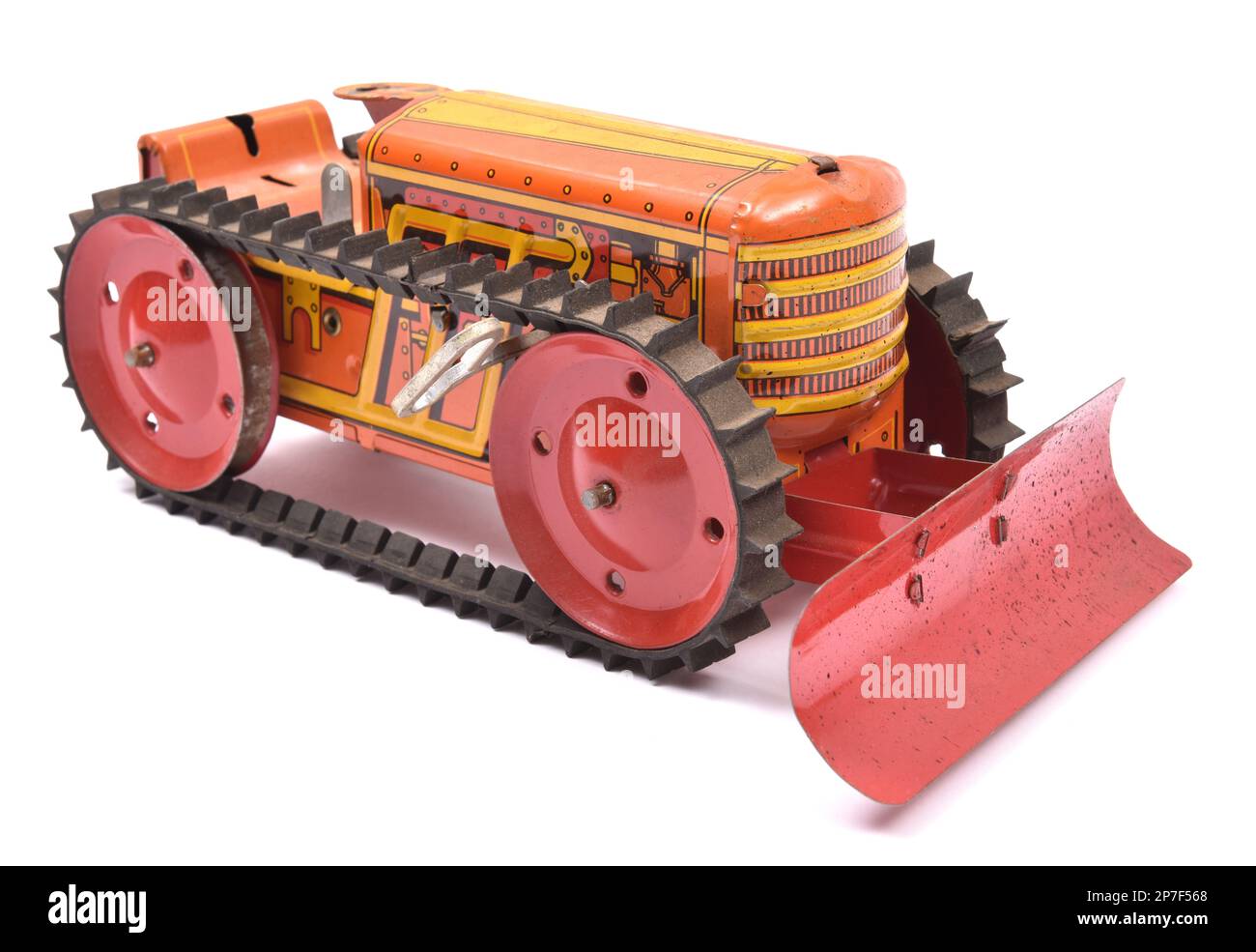 Children's tinplate clockwork tracked bulldozer toy Stock Photo