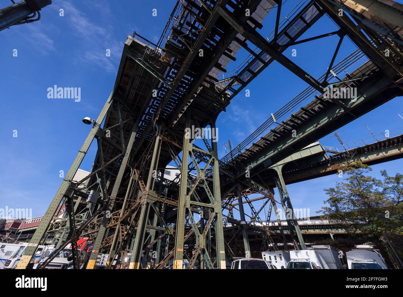 Elevated Subway Railway Track around Broadway Junction in Brooklyn, New York City Stock Photo