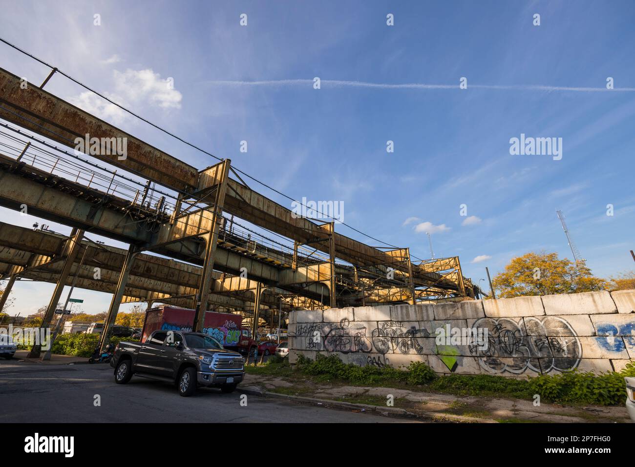 Elevated Subway Railway Track around Broadway Junction in Brooklyn, New York City Stock Photo