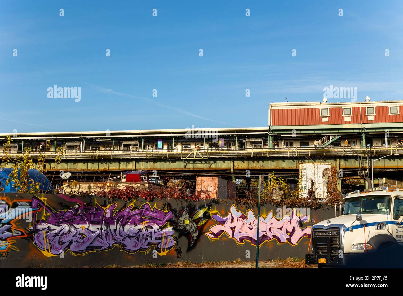 Elevated Subway Railway Track around Broadway Junction in Brooklyn, New York City Stock Photo