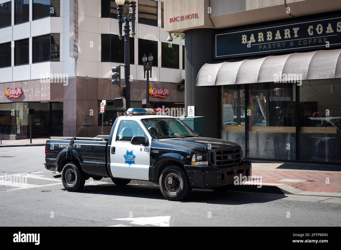 San Francisco Police Ford F250 Super Duty pickup parked in the street