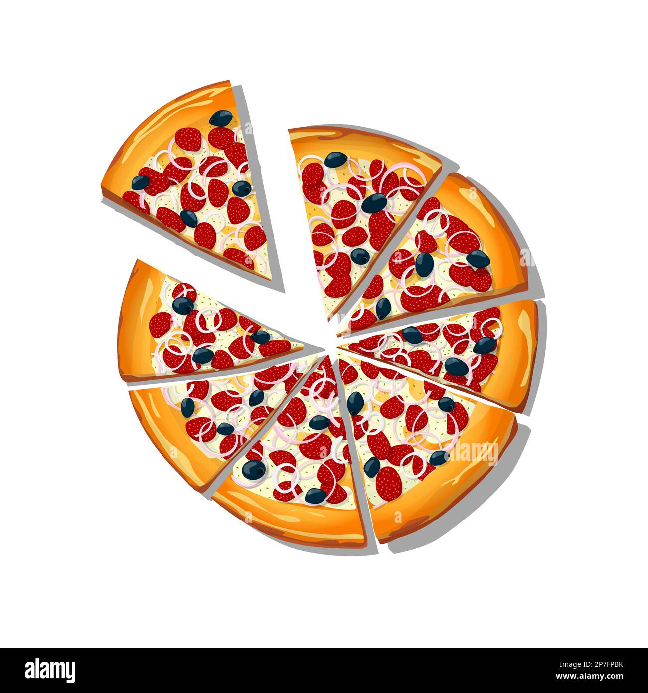 Sliced Pizza Calabresa cartoon over white background, vector illustration Stock Vector