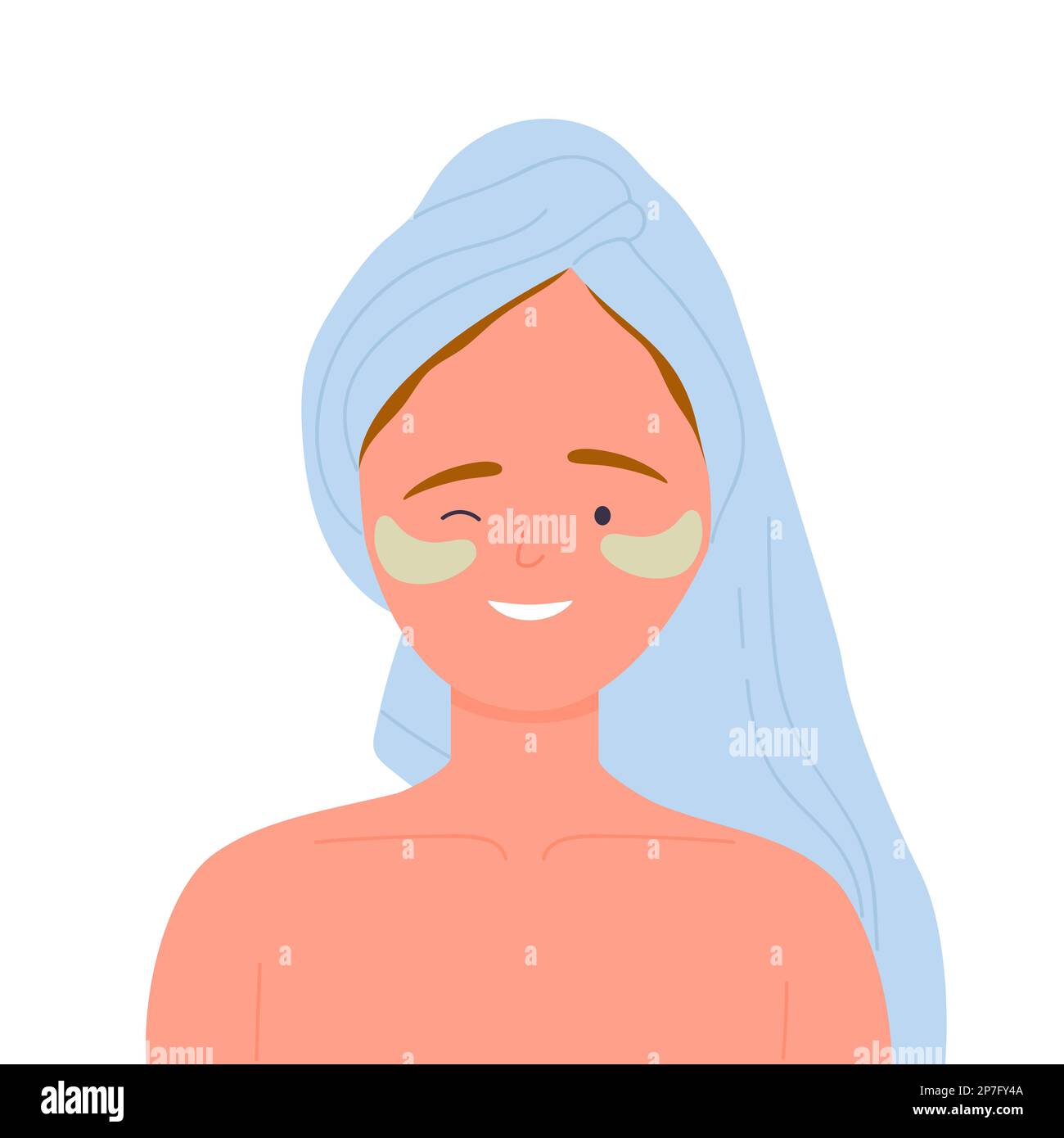 Smiling woman with eyes patches. Face skin care, beauty face morning