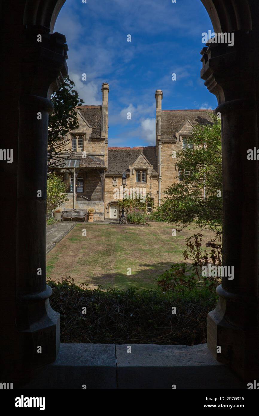 The gardens and Alms houses of Brownes Hospital. Stamford, Lincolnshire, England. Stock Photo
