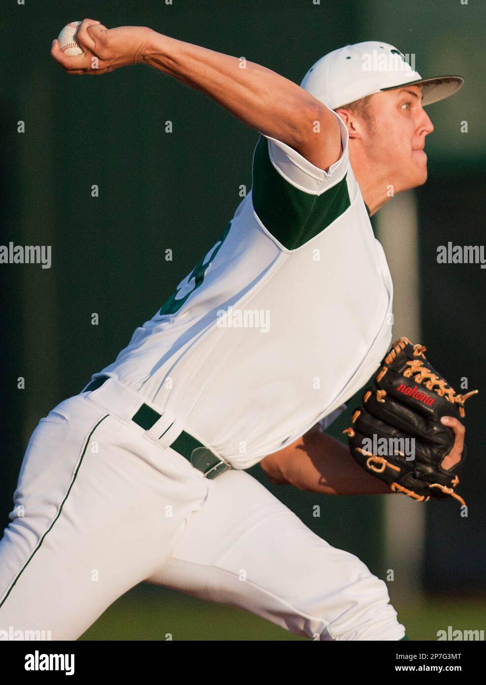 The Woodlands' Jameson Taillon pitches during a night game April