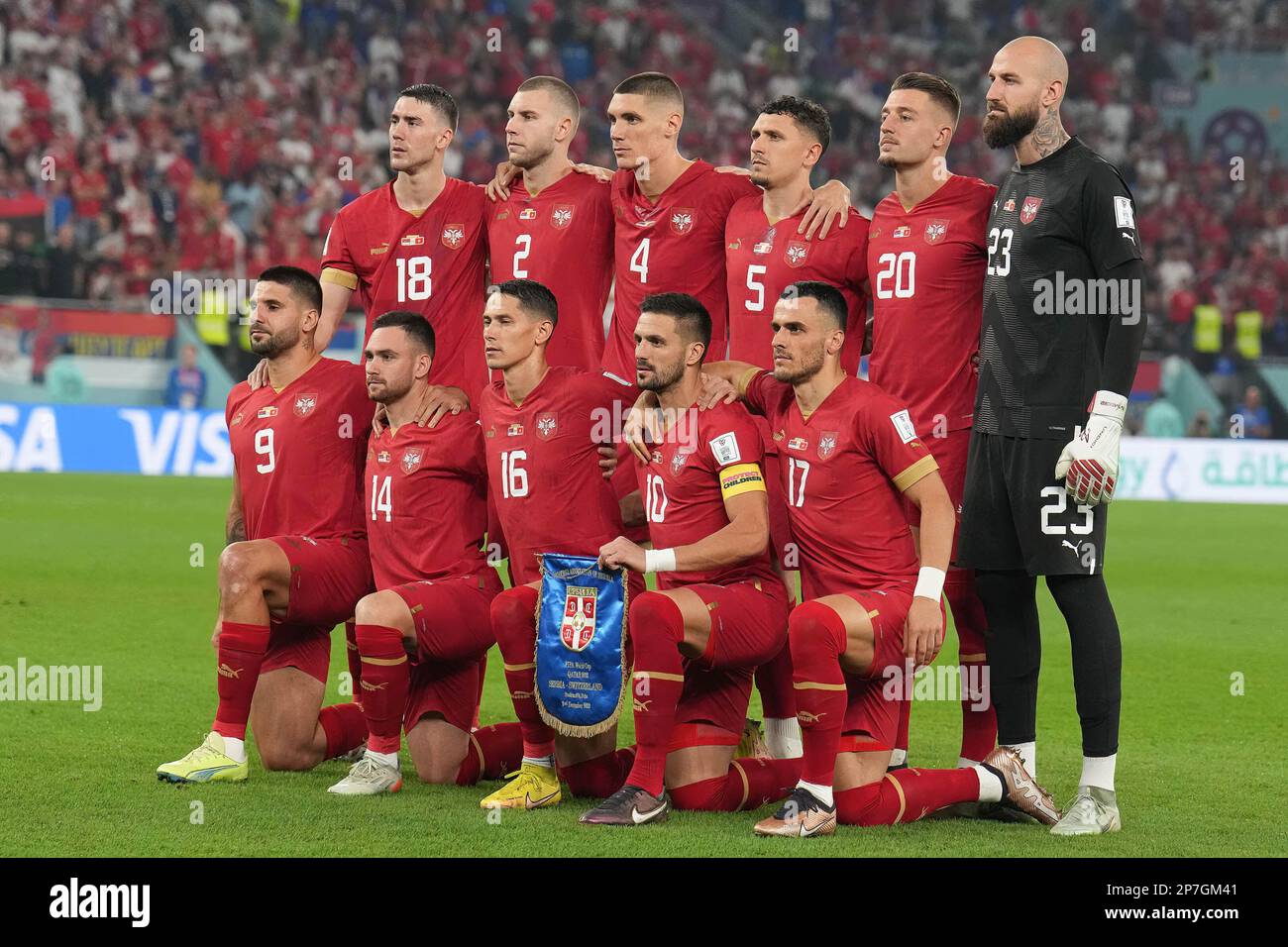 Doha, Qatar. 02nd Dec, 2022. Team Serbia pose for a group photo during the FIFA World Cup Qatar 2022 match between Serbia and Switzerland at Stadium 974. Final score; Serbia 2:3 Switzerland. (Photo by Grzegorz Wajda/SOPA Images/Sipa USA) Credit: Sipa USA/Alamy Live News Stock Photo