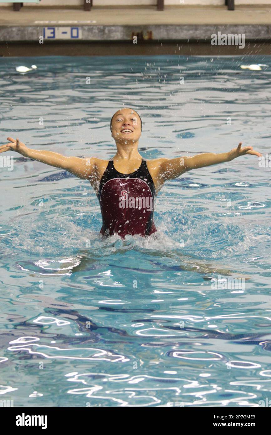 In this photo taken May 9, 2010, former JDHS standout and current member of the Stanford synchronized swimming team Koko Urata, sophomore, performs a boost at Augustus Brown Swimming Pool in Juneau,
