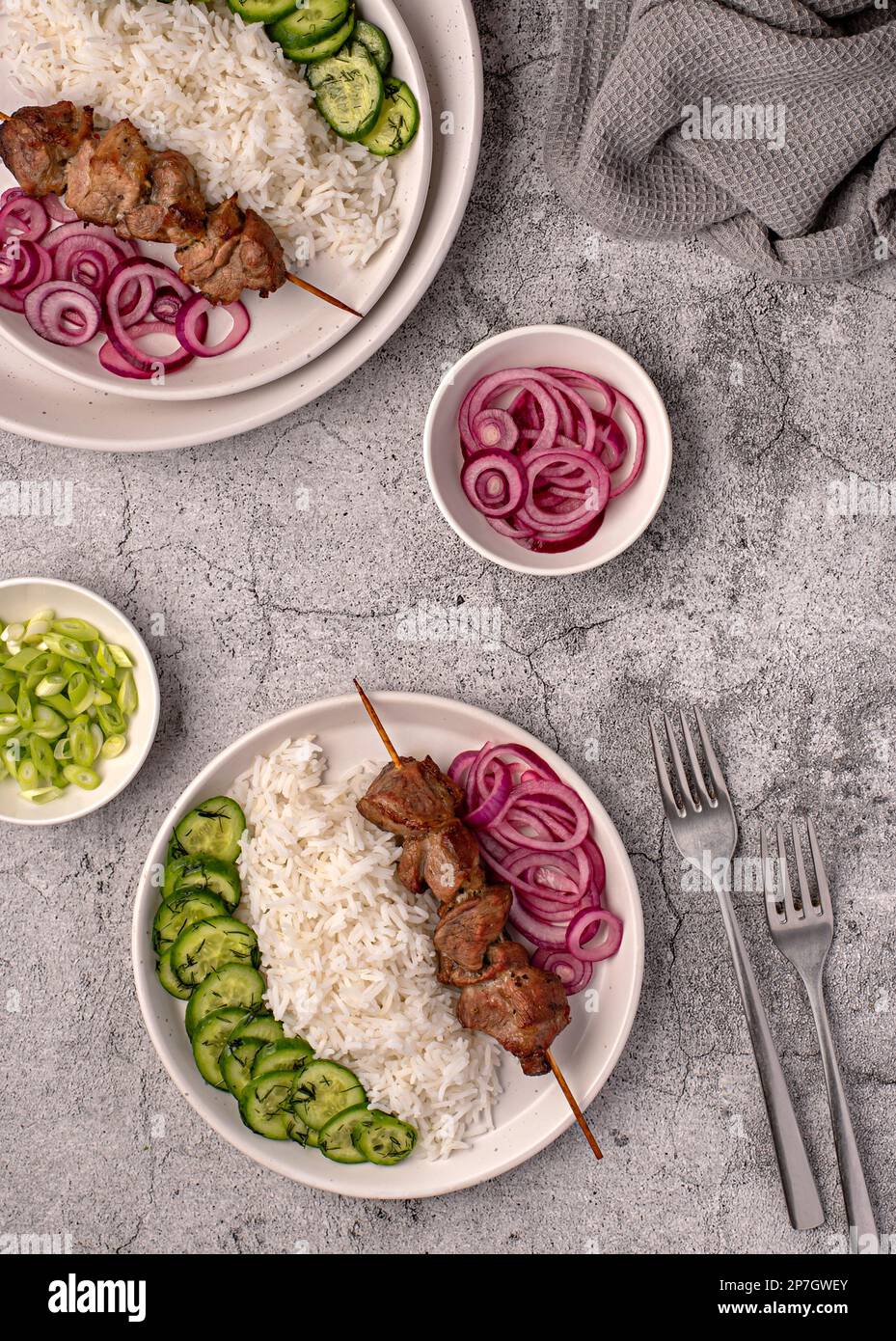 Food photography of grilled meat, kebab, bbq, roasted, pork, lamb