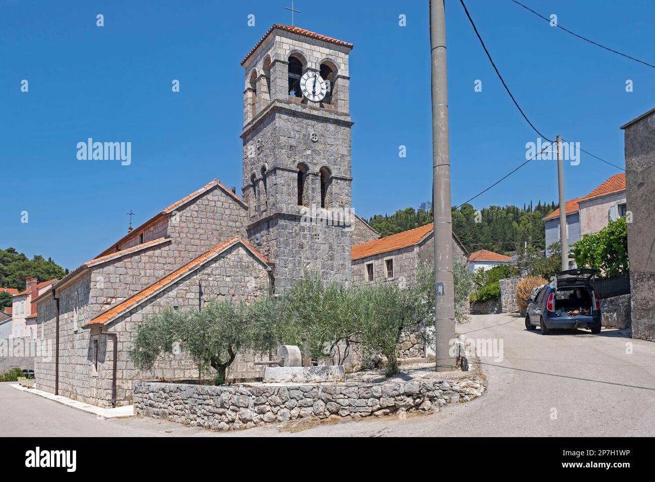 St. George / Sveti Juraj church in the village Pupnat on the island of Korčula, Dalmatia, Dubrovnik-Neretva County, Croatia Stock Photo