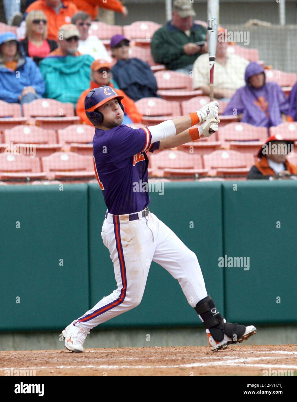 Clemson's Kyle Parker watches the ball after hitting a two-run home run ...