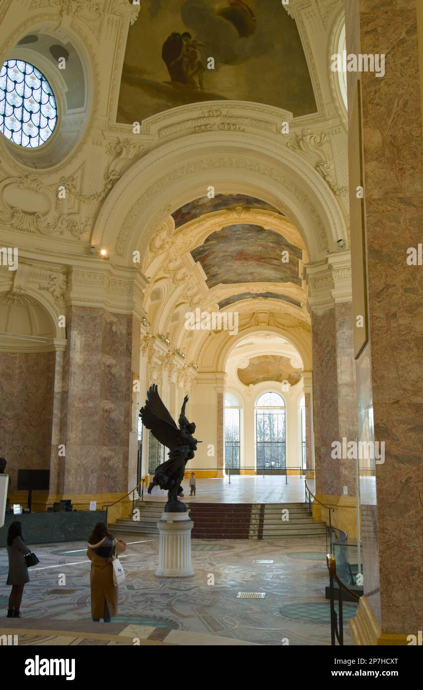 Entrance Arched Hallway Of The Petit Palais Art Museum With Sculptures, Statues And Art Works, Paris France Stock Photo