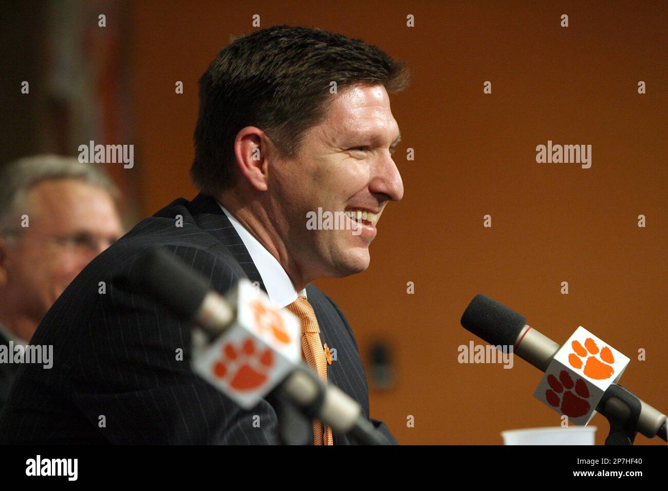 Brad Brownell smiles after being introduced as Clemson's new head men's  basketball coach at a press conference in Clemson, . on Tuesday, April  13, 2010. Brownell left Wright State, where he had