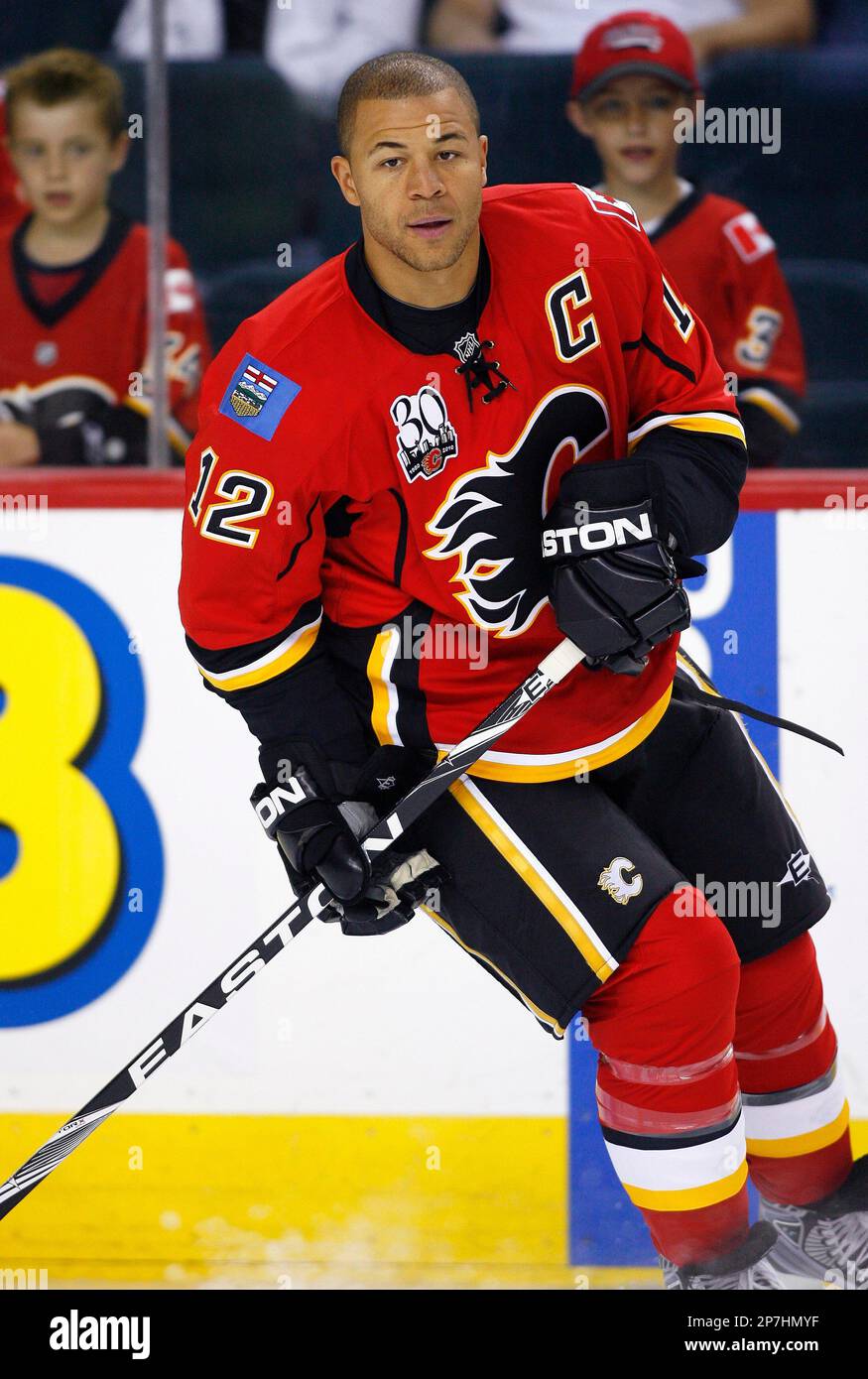 Jarome Iginla of the Calgary Flames skates onto the ice during