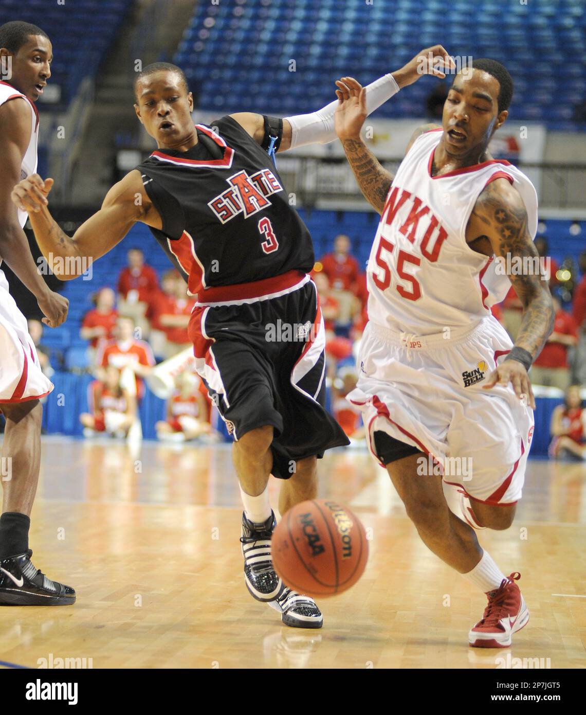 Arkansas State's Daniel Bryant (3) and Western Kentucky's Anthony Sally