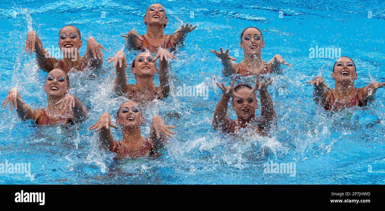 The USA team placed 5th in the synchronized swimming team event final at the 2008 Olympic games in Beijing, China. on Saturday Aug