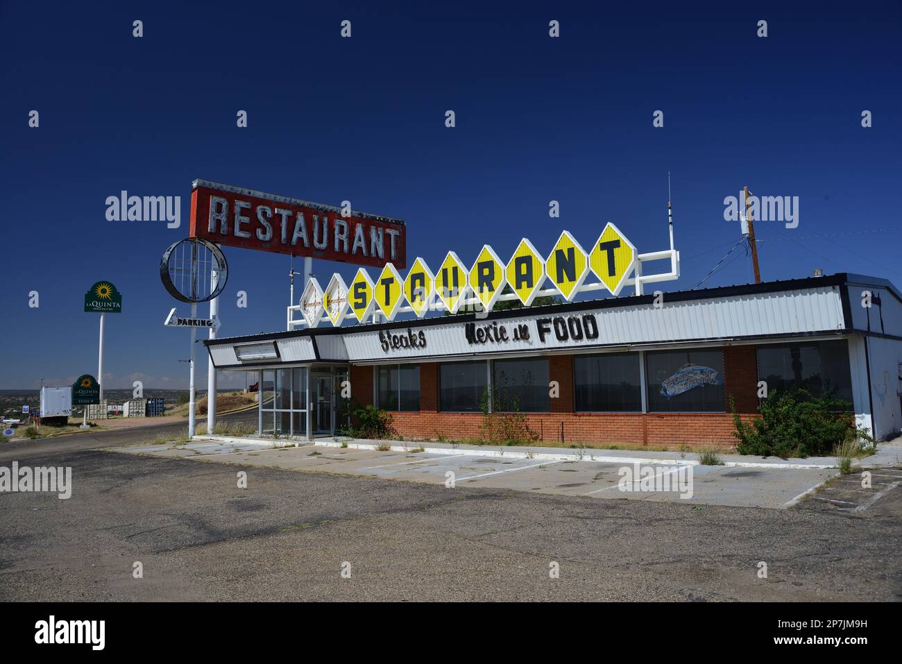 Abandoned restaurant located off Interstate 40 along Old Historic Route 66 in Santa Rosa, New Mexico Stock Photo