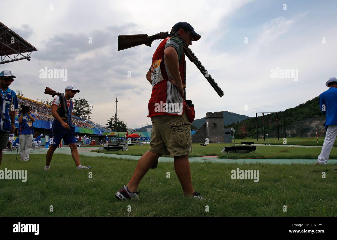 USA's Vincent Hancock moves to the next shooting position during the