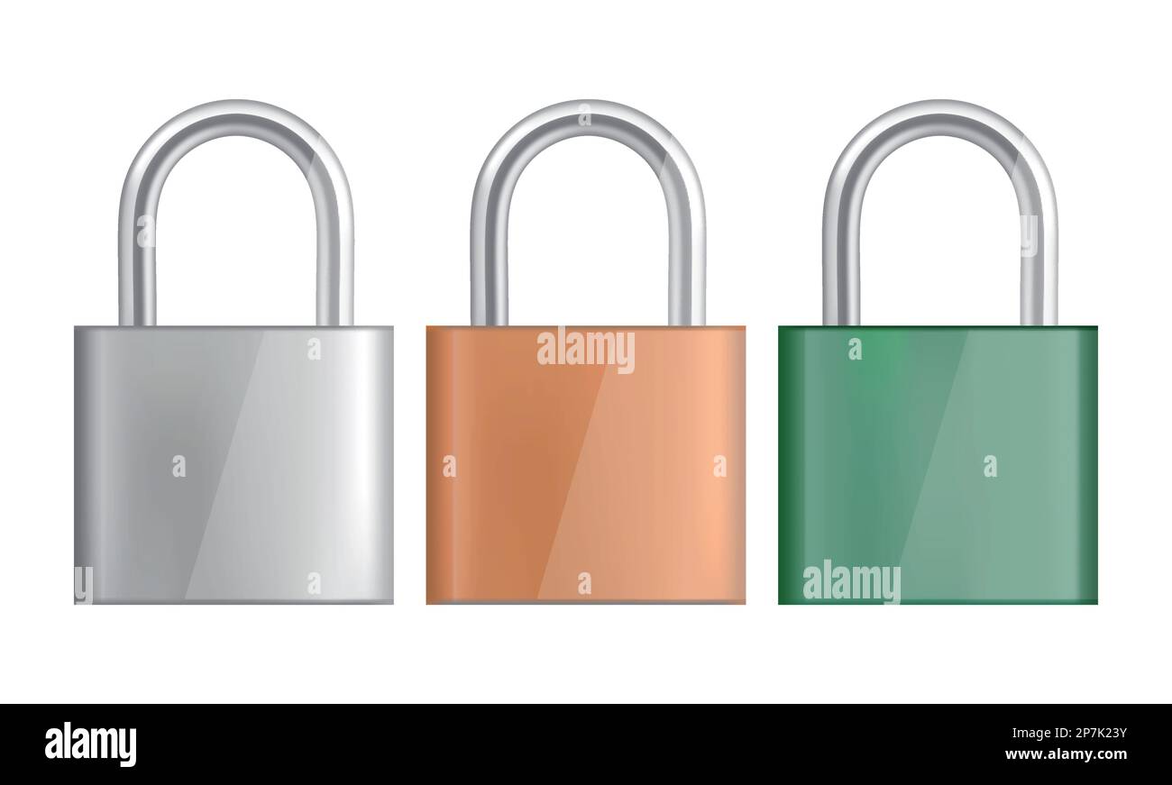 Metallic padlocks set isolated on white background Stock Vector Image