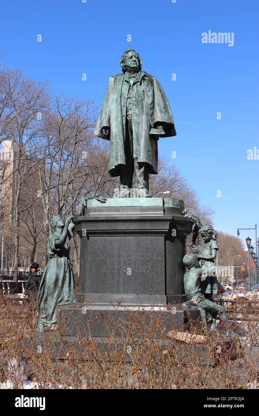 Henry Ward Beecher Statue by John Quincy Adams Ward, Cadman Plaza, Brooklyn, New York Stock Photo