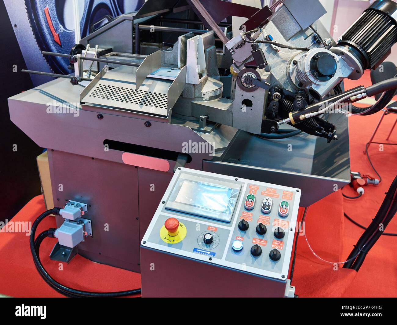 Automatic band saw with control panel Stock Photo Alamy