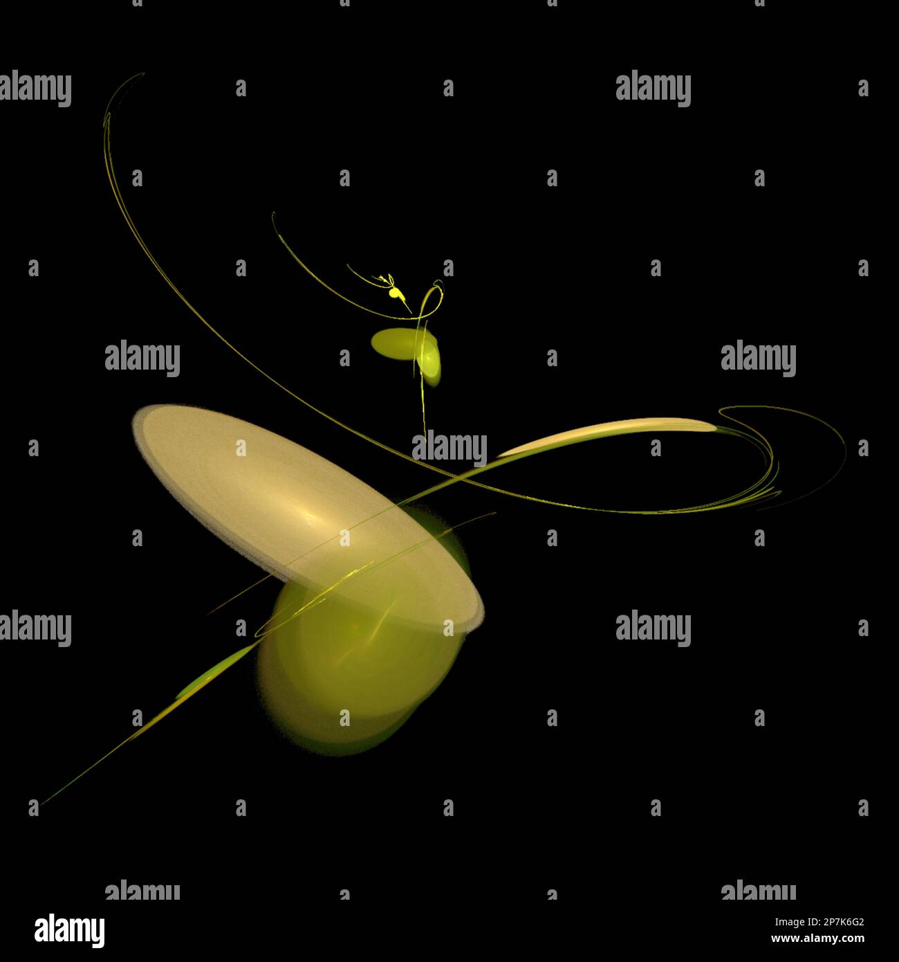 yellow and green abstract drawing on a black background, color digital graphics, design Stock Photo