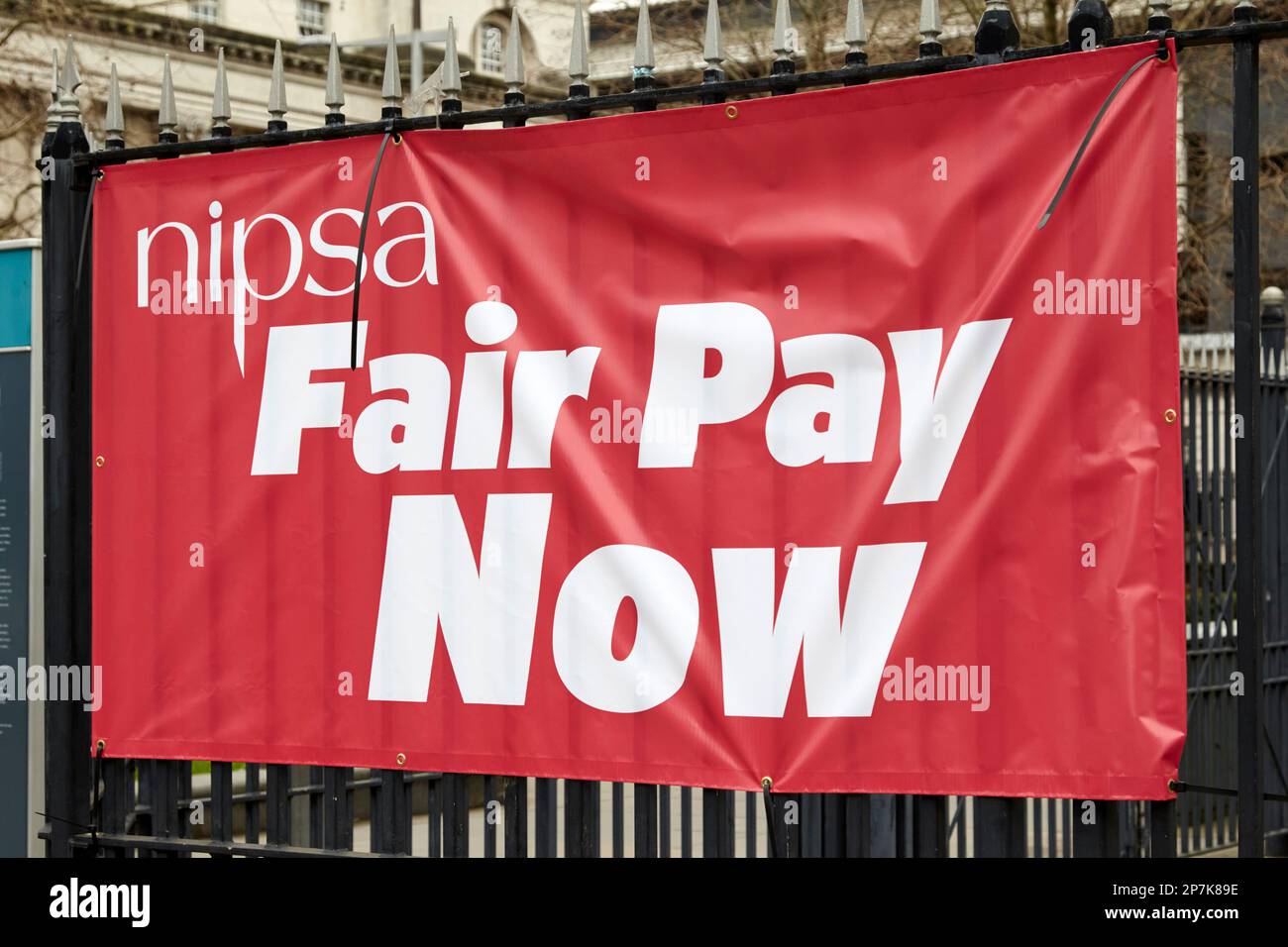 nipsa union fair pay now strike banner in Belfast Northern Ireland UK nipsa is the northern ireland public service alliance Stock Photo