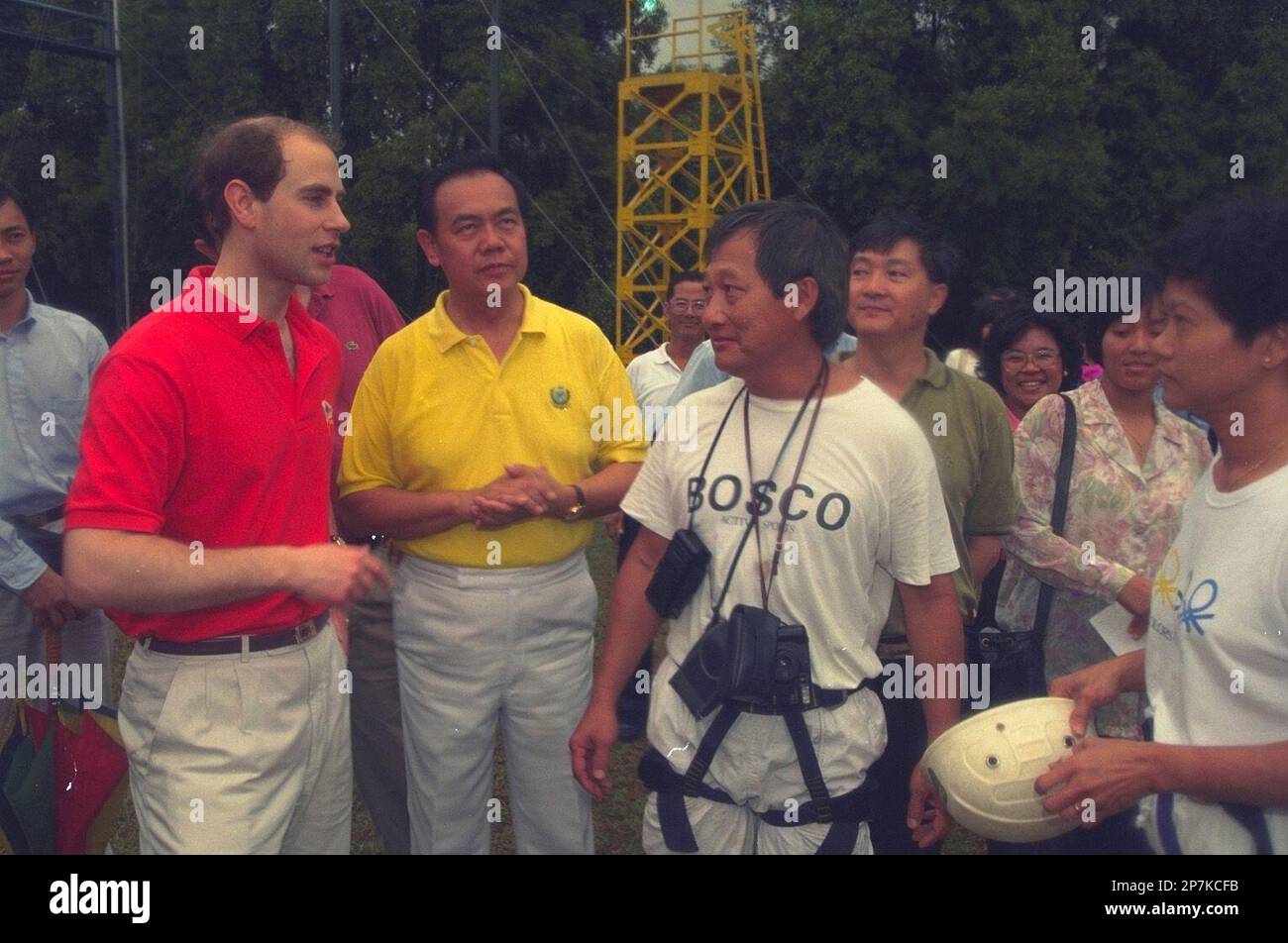 Britain's Prince Edward (in red) visiting the Singapore Outward Bound ...