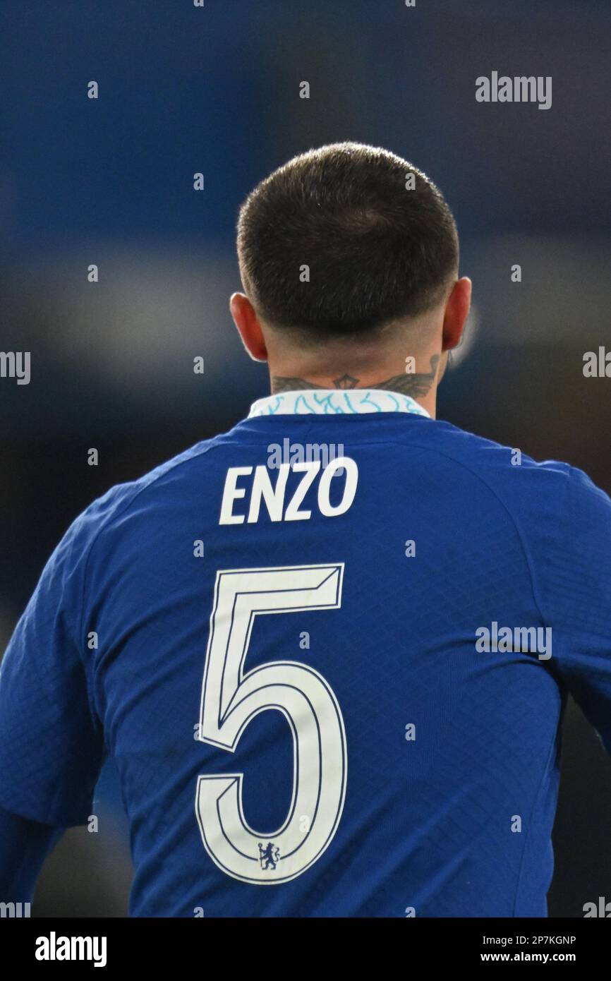 England, London, 07 March 2023 - Enzo Fernandez of Chelsea  during the UEFA Champions League round of 16 leg two match between Chelsea and Borussia Do Stock Photo