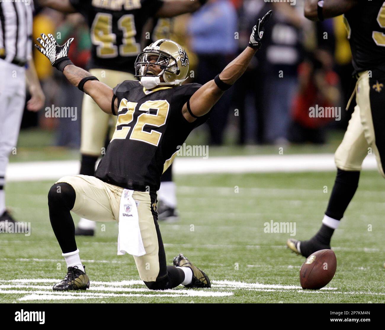 New Orleans Saints cornerback Tracy Porter (22) celebrates after