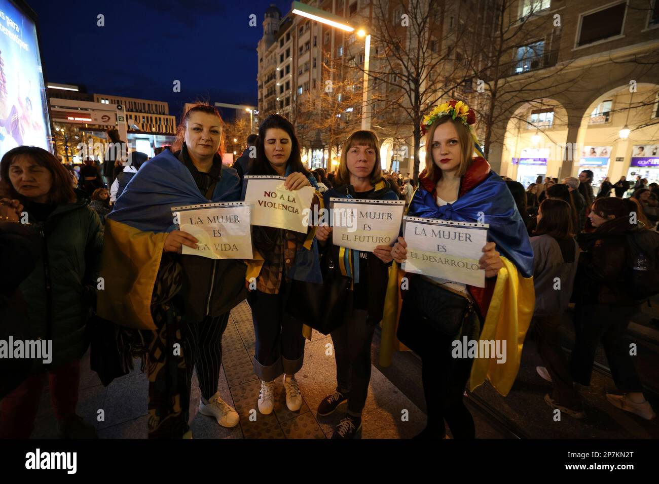 Several women protest with placards during a demonstration called by ...