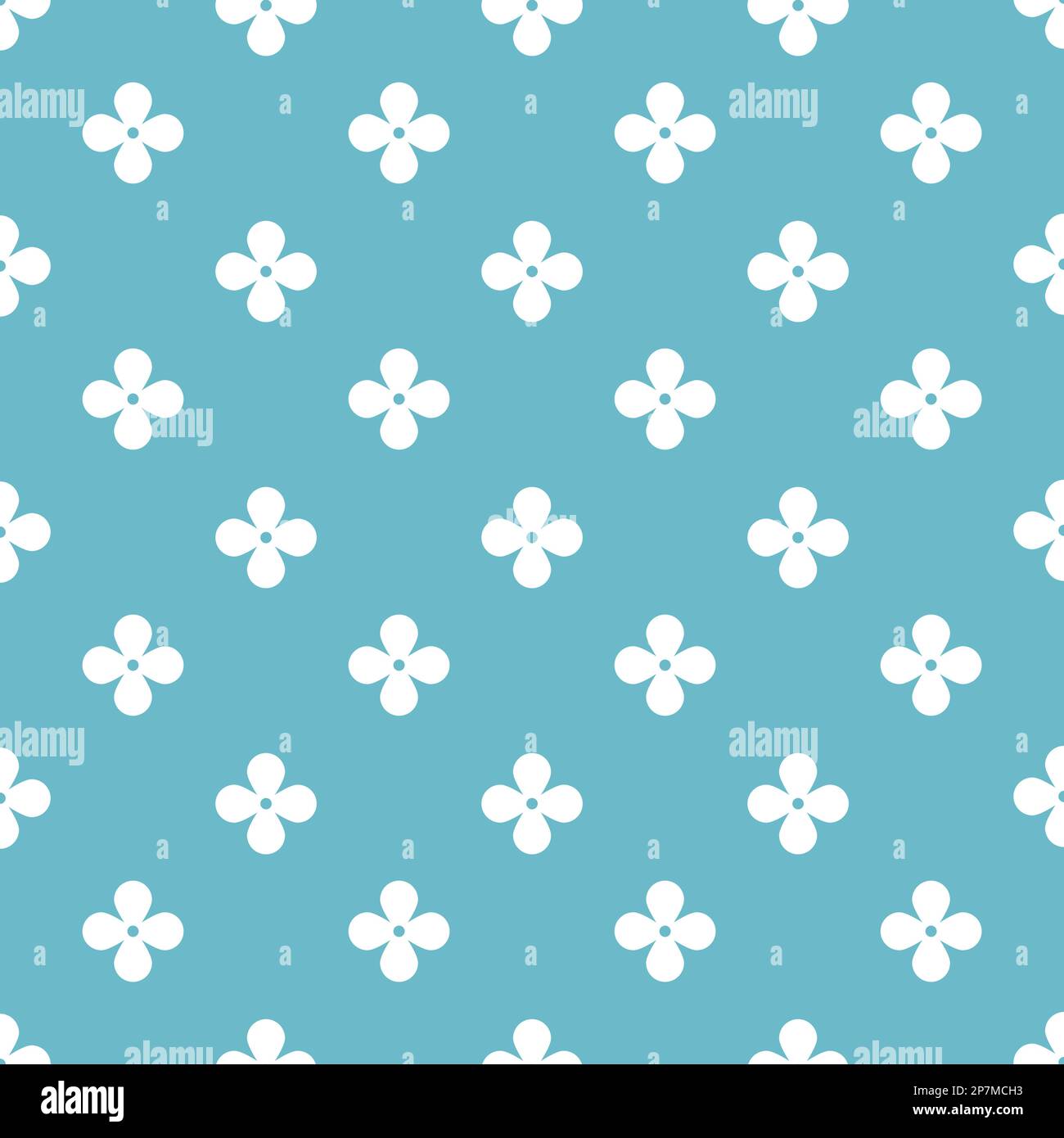 White flowers on teal seamless vector pattern background. Cute floral vector background.. Vector illustration Stock Vector