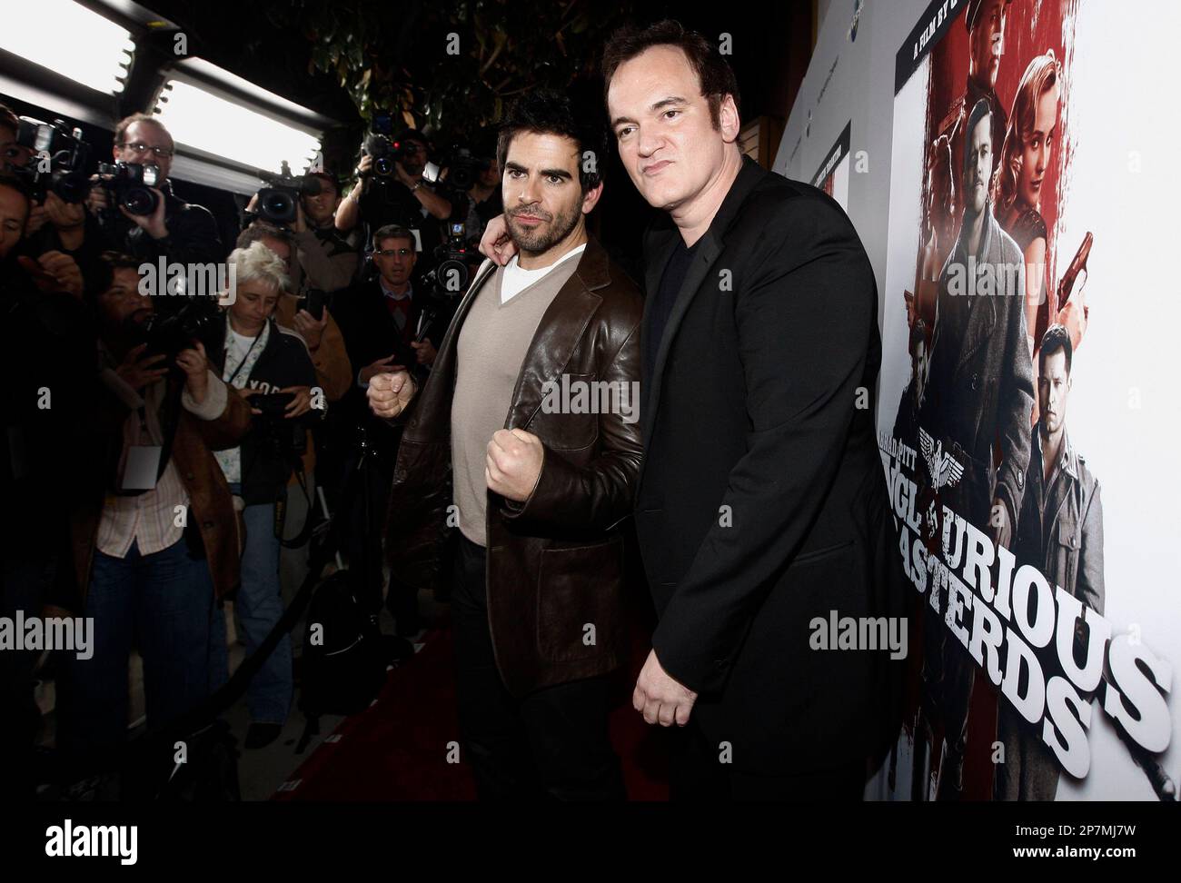 Director Quentin Tarantino, right, and cast member Eli Roth pose