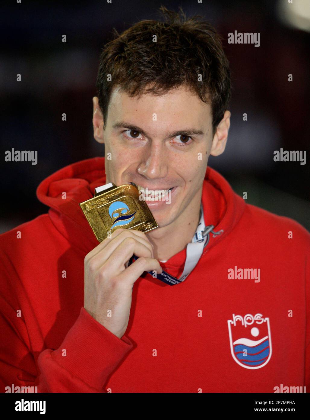 Duje Draganja of Croatia celebrates after winning the 100m individual