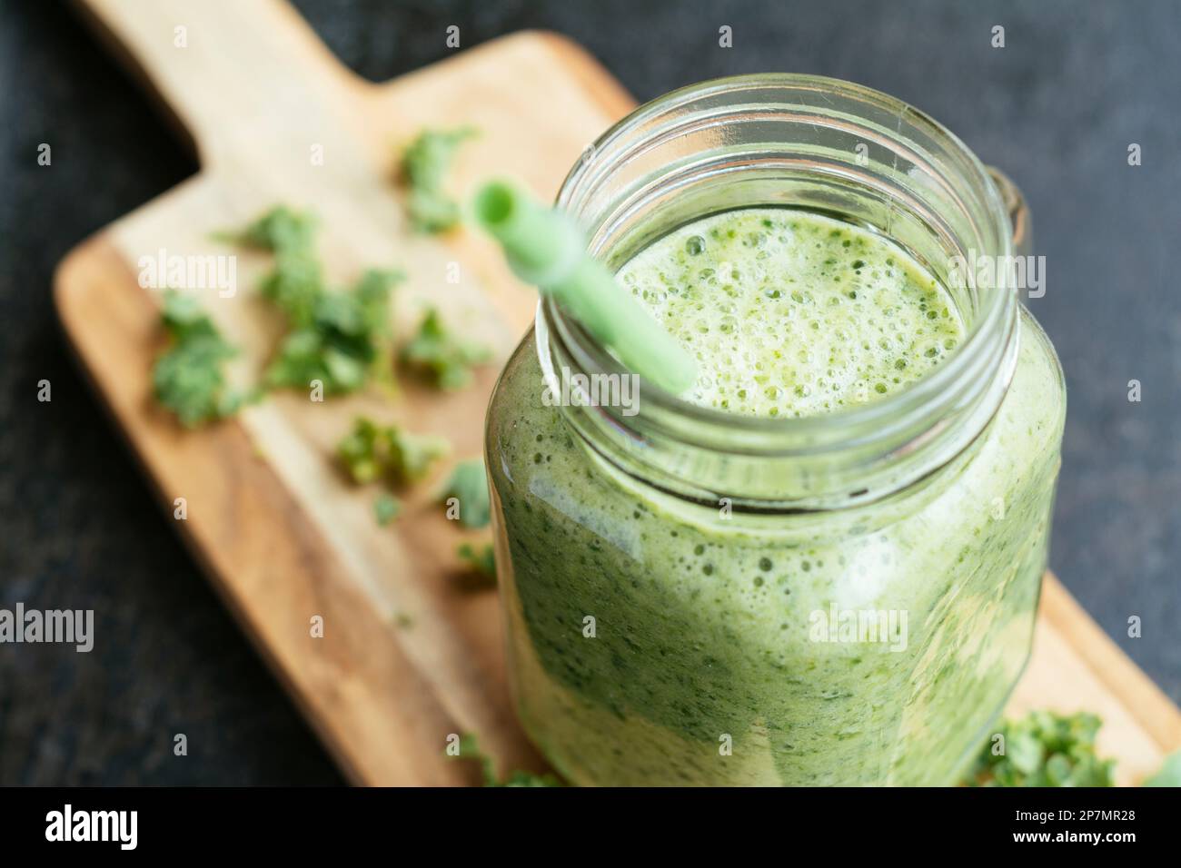 Healthy vegan kale smoothie with pineapple and banana Stock Photo Alamy