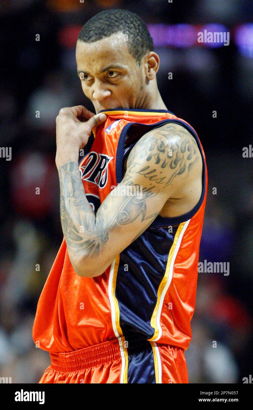 Golden State Warriors' Monta Ellis reacts after missing a shot during  overtime of an NBA basketball game against the Chicago Bulls in Chicago,  Friday, Dec. 11, 2009. The Bulls won 96-91. (AP