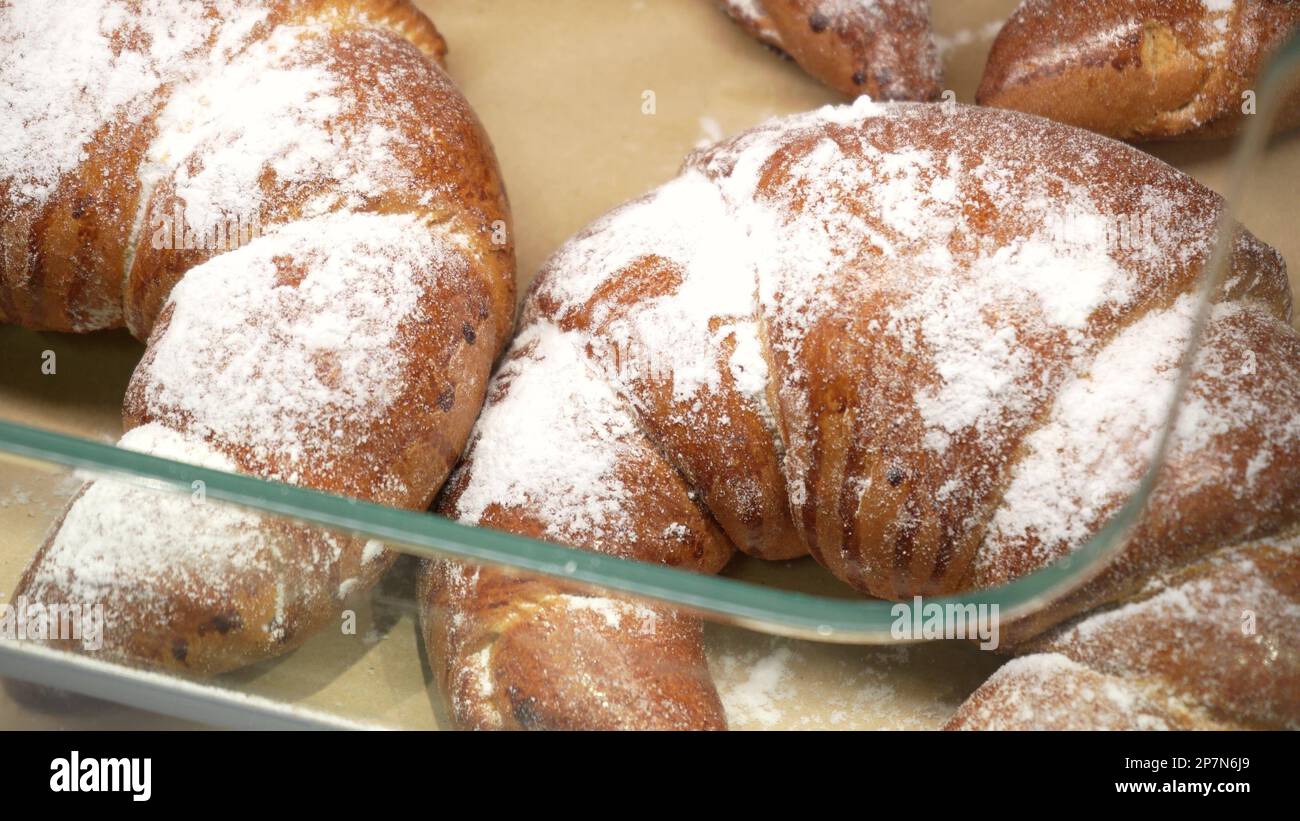 Rows of Warm Freshly Baked Bread Rolls on Display in Bakery Stand at ...