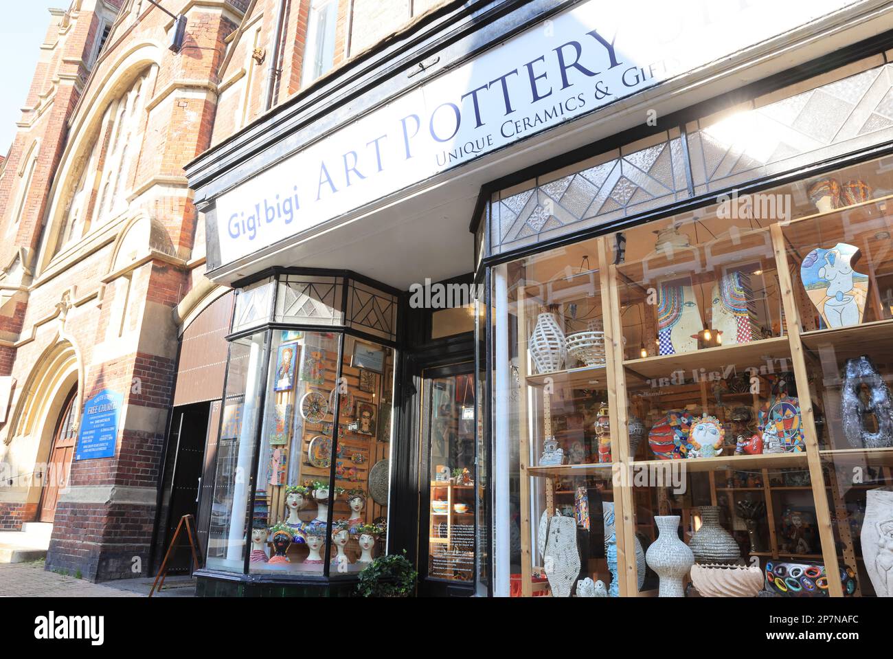 Pottery shop on South Street, one of the Victorian independent shopping streets of Little Chelsea in Eastbourne,  East Sussex. Stock Photo